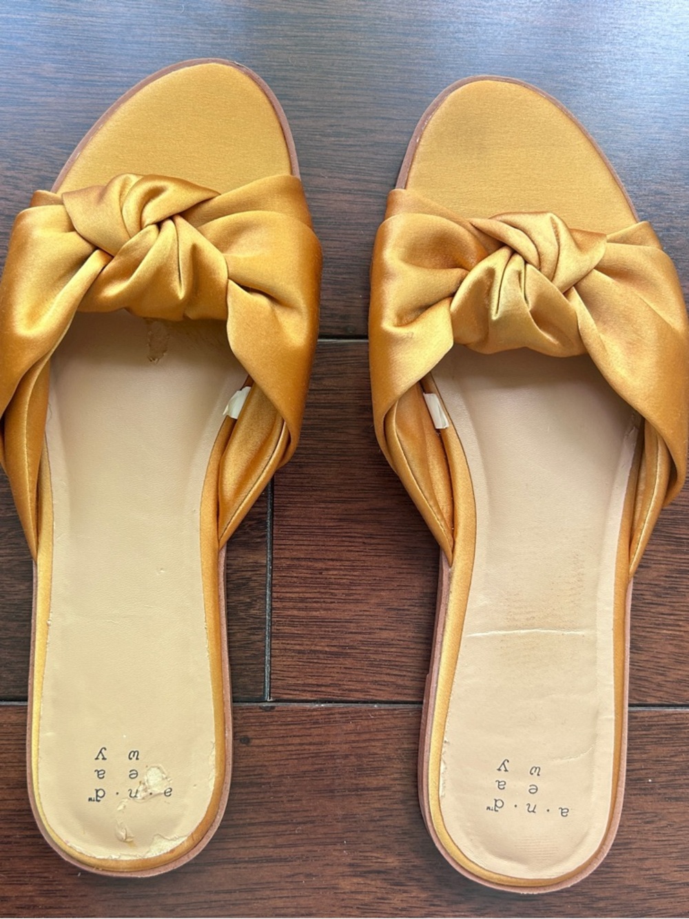 Women’s Satin Knot Slide Sandals in Mustard
